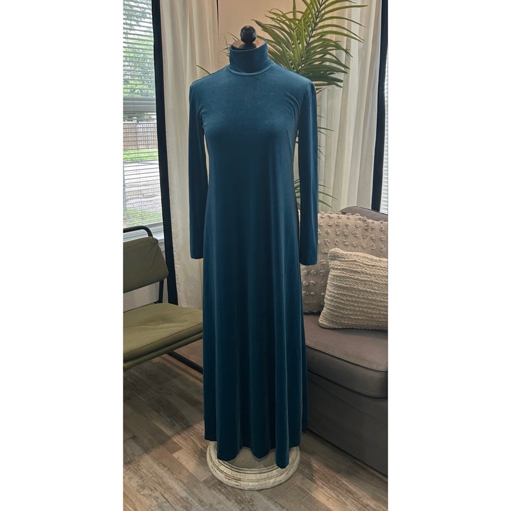 & Other Stories Women's Velvet Turtleneck Maxi Dress Sz 6 Teal Green Long Sleeve